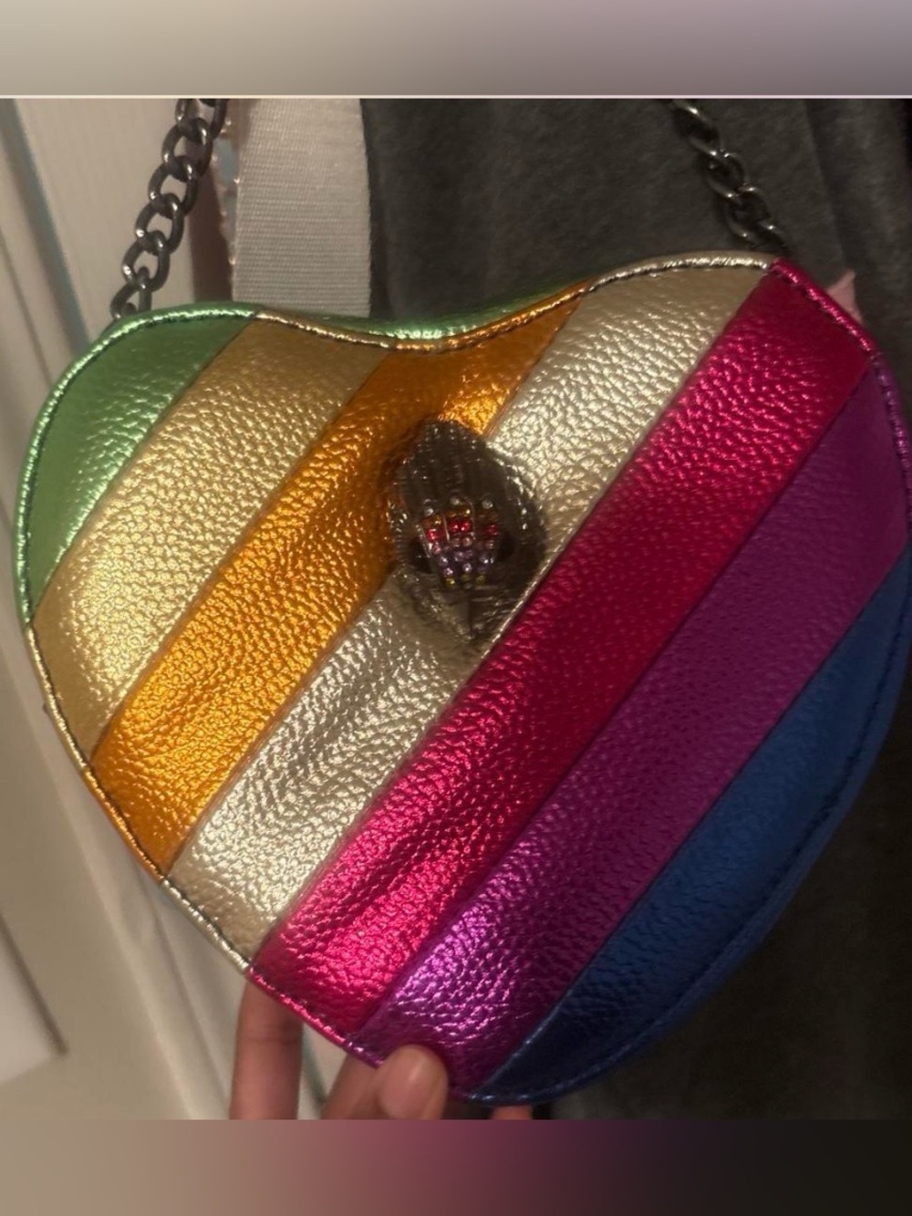Kurt Geiger Metallic Rainbow Heart Crossbody - Pink, Gold, Blue, Green
